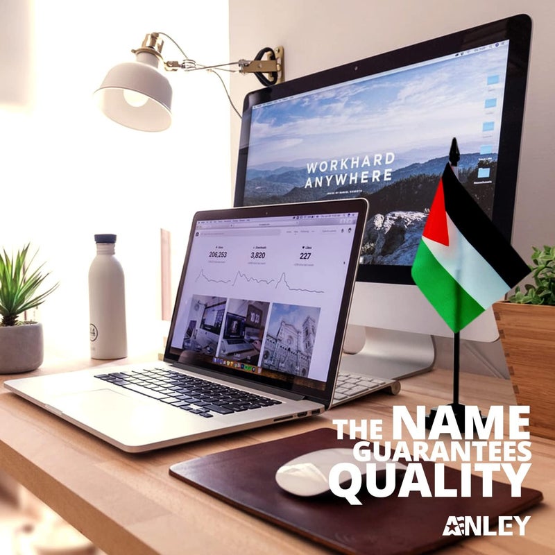 Anley مجموعة علم فلسطين الفاخرة - علم فلسطيني مصغر بحجم 6 × 4 بوصة مع عمود صلب بطول 12 بوصة - ألوان زاهية ومقاومة للتلاشي - قاعدة سوداء وقمة رمح - Image 1
